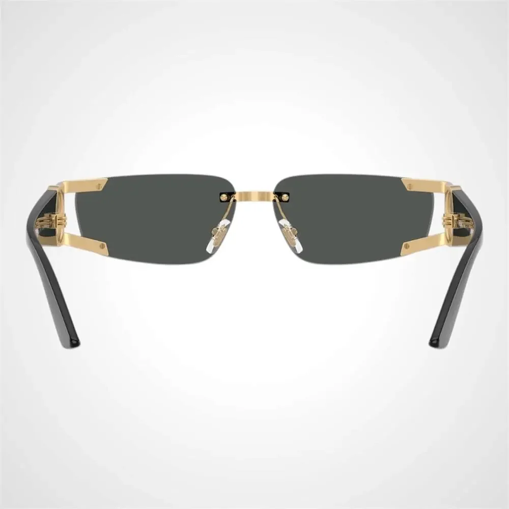 New VERSACE Sunglasses Black Gold Rectangle 59MM Rimless Medusa Retro Authentic - Picture 4 of 6